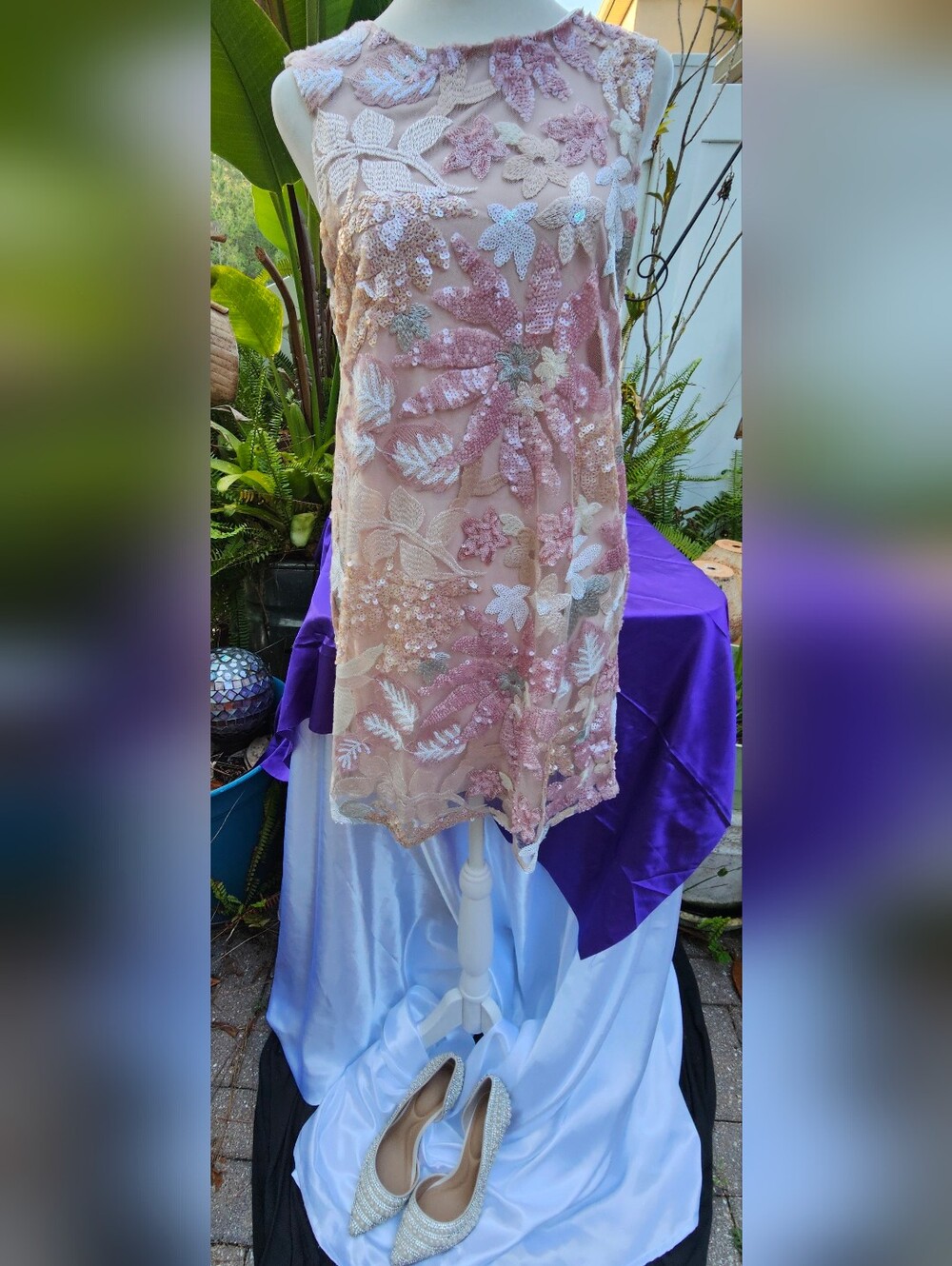 NWT MABLE Pink Floral Sequin Embroidered Sleeveless Mini Dress Small - Picture 10 of 14